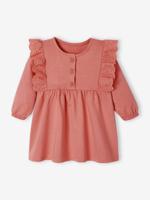 Fleece jurkje voor baby's met ruches van Engels borduurwerk rozen