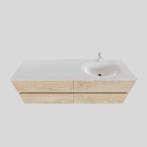 Badkamermeubel Solid Surface BWS Stockholm 150x46 cm Dubbel Wood Washed Oak (0 kraangaten)