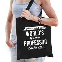 Worlds greatest professor tas zwart volwassenen - werelds beste hoogleraar cadeau tas - thumbnail