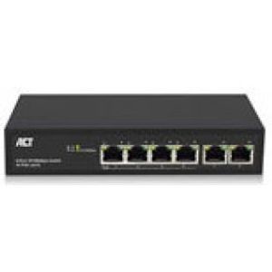 ACT 6 poorts, netwerkswitch, 10/100Mbps. 4x PoE+ (30W) poorten