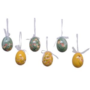 6x stuks decoratie paaseieren hangend - 6 cm - foam