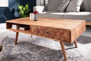 Massief houten salontafel MYSTIC LIVING 100cm naturel acacia met opbergruimte lades opbergvak - 43714