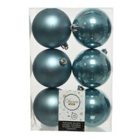 6x stuks kunststof kerstballen ijsblauw (blue dawn) 8 cm glans/mat - Kerstbal - thumbnail