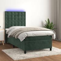Boxspring met matras en LED fluweel donkergroen 90x190 cm