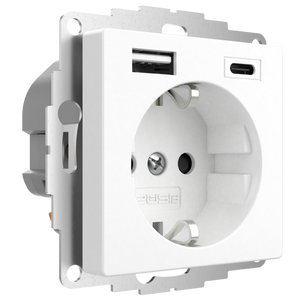 Stopcontact met USB en USBC poort 15W 3A mat wit RAL9010 voor een 40mm diepe doos
