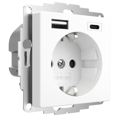 Stopcontact met USB en USBC poort 15W 3A mat wit RAL9010 voor een 40mm diepe doos
