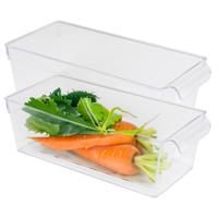 Koelkast/keuken organizer bak - 2x - transparant - kunststof - L32 x B15 x H10 cm - groente lade