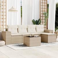 6-delige Loungeset met kussens poly rattan beige