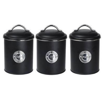 Keuken voorraad blikken - 3x stuks - zwart - suiker - thee - koffie - 11 x 16 cm