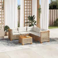 6-delige Loungeset met kussens poly rattan beige