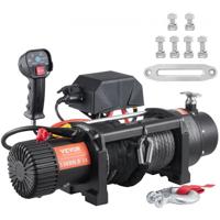 VEVOR Elektrische Lier 12V Winch 13000lbs/5897kg Off-Road Motor Lier Kabel Elektrische Lier 12-Strand Nylon Touw met 2-in-1 Controller Zwart Geschikt