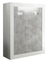 Opbergkast Urbino 144 cm hoog in hoogglans wit met grijs beton