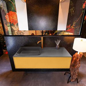 Badkamermeubelset Mondiaz Erin 120 cm met 1 Lade met RIDGE Wastafel Links Dark grey met 1 kraangat Greeploos Mat Ocher