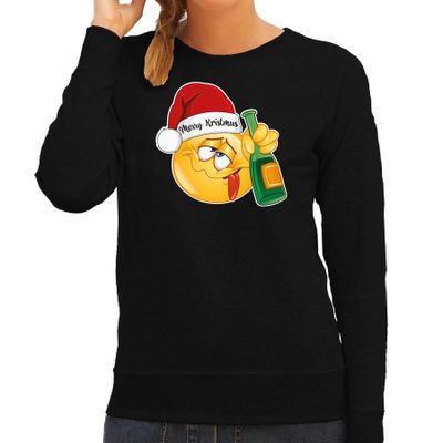 Foute Kersttrui/sweater voor dames - Dronken - zwart - Merry Kristmus Foute Kersttrui/sweater voor dames - Dronken - zwart - Merry Kristmus