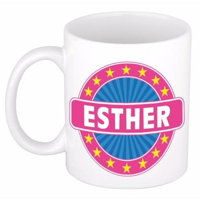 Esther voornaam koffiemok - beker - wit/roze - 300 ml - Cadeau - Dames - Collega - Moederdag Esther voornaam koffiemok - beker - wit/roze - 300 ml - Cadeau - Dames - Collega - Moederdag