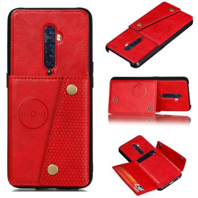 Voor OPPO Reno2 schokbestendige magnetische PU + TPU beschermhoes met kaartsleuven (rood)