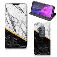 Motorola One Zoom | Standcase | Marmer Wit Zwart - Origineel Cadeau Man Motorola One Zoom | Standcase | Marmer Wit Zwart - Origineel Cadeau Man