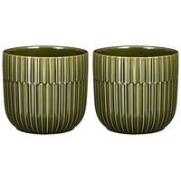 2x Stuks Plantenpot/bloempot keramiek glans donkergroen stripes patroon - D12.5/H11 cm