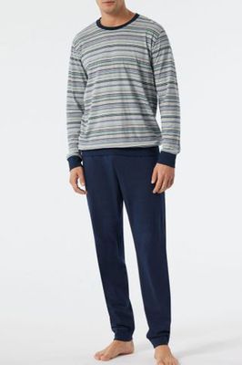 Schiesser pyjama met boorden grijs-blauw