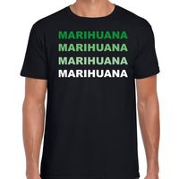 Marihuana drugs fun t-shirt zwart met groene bedrukking heren - thumbnail