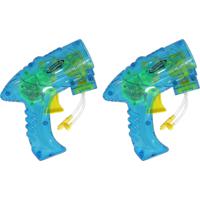 Bellenblaas speelgoed pistool - 2x - met vullingen - blauw - 15 cm - plastic - bellen blazen