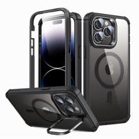 iPhone 14 Pro Max Armor Tough Case with Stash Stand (HaloLock) - Clear Black - thumbnail