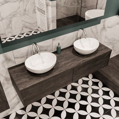 Mondiaz Lush Barco badmeubel eiken Dark brown 150 cm 2 lades mdf 2 waskommen beide zijden 2 kraangaten