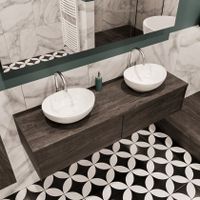 Mondiaz Lush Barco badmeubel eiken Dark brown 150 cm 2 lades mdf 2 waskommen beide zijden 2 kraangaten