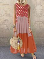 Printed Sleeveless Round Neck Sweet Weaving Dress