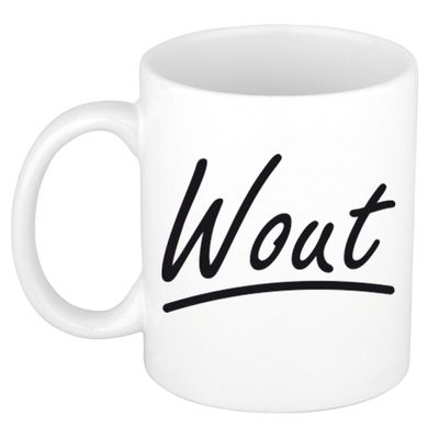 Naam cadeau mok / beker Wout met sierlijke letters 300 ml