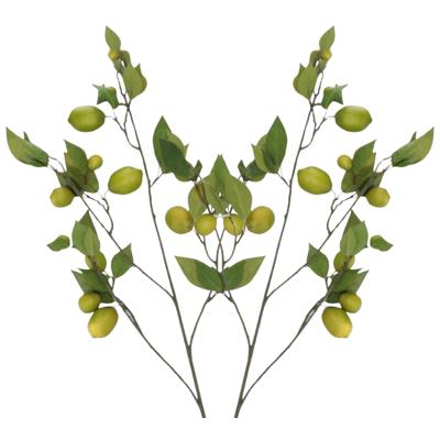 Kunstbloem citrusfruit tak citroen - 2x - 135 cm - geel - losse steel - Kunst zijdebloemen