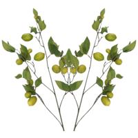 Kunstbloem citrusfruit tak citroen - 2x - 135 cm - geel - losse steel - Kunst zijdebloemen