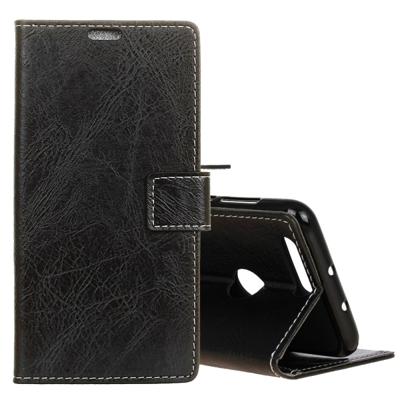 Retro Crazy Horse textuur horizontale Flip lederen case voor OPPO A7/AX7 met houder & kaartsleuven & fotolijstjes (zwart)