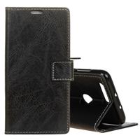 Retro Crazy Horse textuur horizontale Flip lederen case voor OPPO A7/AX7 met houder & kaartsleuven & fotolijstjes (zwart)