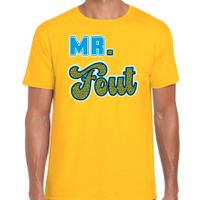 Verkleed t-shirt voor heren - Mr. Fout met pauwenprint - geel/blauw - carnaval