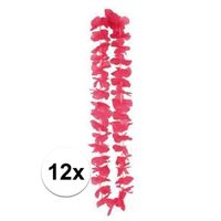 12x Hawaii feest krans met roze bloemen 110 cm