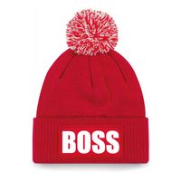 Boss muts/beanie met pompon - onesize - unisex - rood One size  -