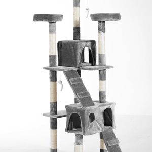 PawHut kattenboom krabpaal kattenkrabpaal klimboom sisal trap 170 cm beige/grijs | Aosom Netherlands