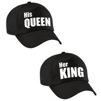 Kadopetten Her King en His Queen zwart met witte letters voor koppels / bruidspaar / echtpaar volwassenen - Verkleedhoof - thumbnail
