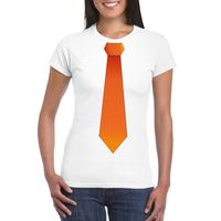 Wit t-shirt met oranje stropdas dames