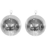 Disco spiegel bal - 2x - zilver - Dia 20 cm - Versiering