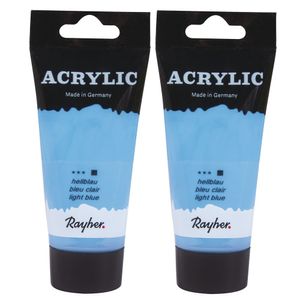 2x tubes lichtblauwe acrylverf/hobbyverf op waterbasis 75 ml