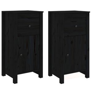 The Living Store Dressoir - Grenenhout - 40 x 35 x 80 cm - Zwart - Set van 2