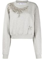 Off-White sweat crop à ornements Swarovski - Gris