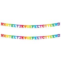 Set van 2x Verjaardag feest letterslingers Hartelijk Gefeliciteerd 225 cm van karton - thumbnail