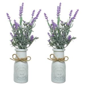 2x stuks lichtpaarse Lavendula/lavendel kunstplant 32 cm in witte pot