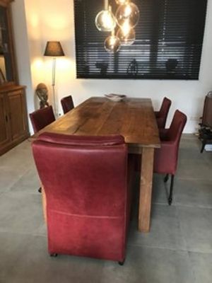 Set van 5 leren eetkamerstoelen - 2 verschillende modellen - rood leer - Echt leer, Modern, ontdek de vele Leersoorten en Kleuren bij ShopX