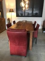 Set van 5 leren eetkamerstoelen - 2 verschillende modellen - rood leer - Echt leer, Modern, ontdek de vele Leersoorten en Kleuren bij ShopX