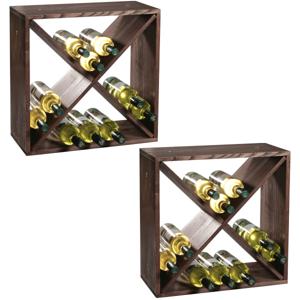 Houten wijnflessen rek/wijnrek vierkant voor 24 flessen - 2x - 25 x 50 x 50 cm - Wijnrek