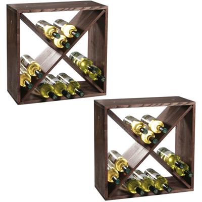 Houten wijnflessen rek/wijnrek vierkant voor 24 flessen - 2x - 25 x 50 x 50 cm - Wijnrek